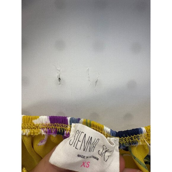 Sienna Sky Yellow Floral Peasant Blouse Tie Front Short Sleeve Women’s XS - Picture 4 of 7